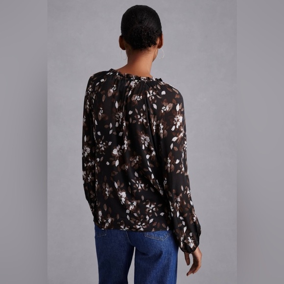 NWT Anthropologie Cloth and Stone Dark Romantic Black Brown Floral Blouse XXS - Picture 3 of 9